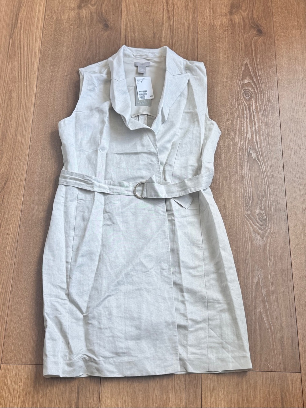 NWT H&M Linen Blend Sleeveless Shirt Dress Belted Beige Oatmeal Size M